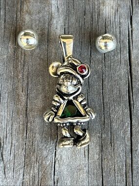 Vtg 90s Disney Sterling Silver 925 Minnie Mouse Christmas Pendant Box Set 1of2